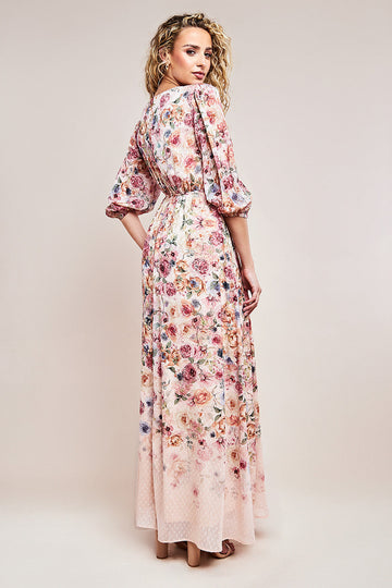 Ombre Floral Printed Wrap Maxi Dress Goddiva
